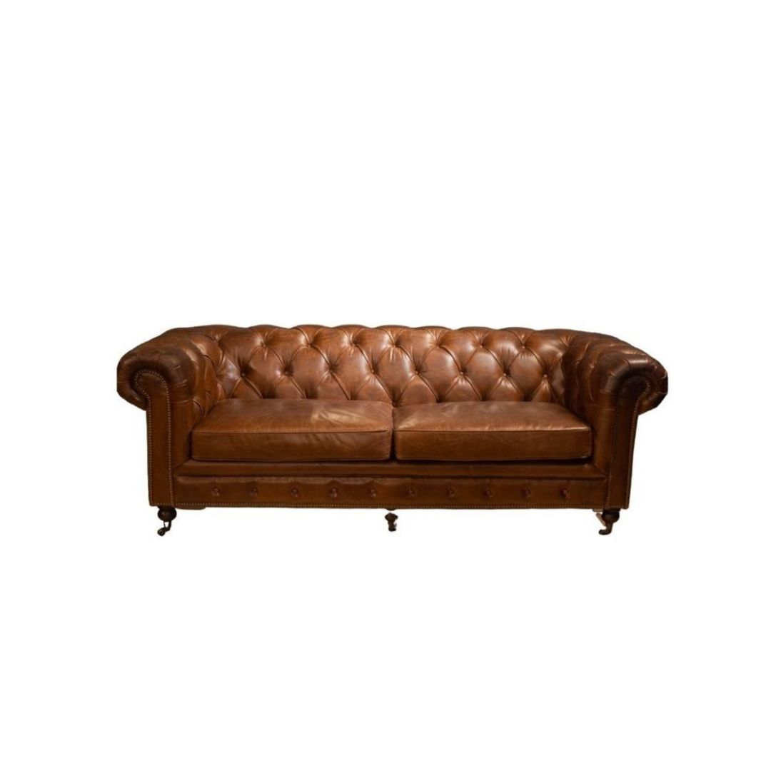 Chesterfield Aged Full Grain Leather 3 Seater Brown image 2
